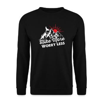 Berglandschaft Sonnenaufgang Weniger Sorgen - Unisex Pullover - Schwarz - Vorne - Alina (178cm) & Michal (187cm)