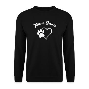 Team Gassi Herzpfote Logo - Unisex Pullover - Schwarz - Vorne - Alina (178cm) & Michal (187cm)