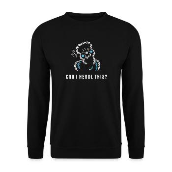 Can I hendl this? – Lustiger Hühner Spruch - Unisex Pullover - Schwarz - Vorne - Alina (178cm) & Michal (187cm)