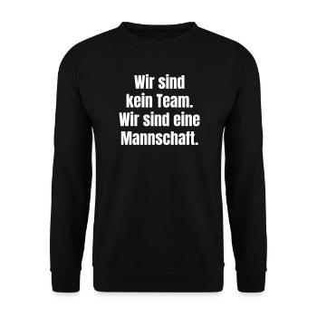 Wir sind eine Mannschaft Typo-Poster - Unisex Pullover - Schwarz - Vorne - Alina (178cm) & Michal (187cm)