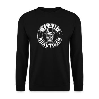 Team Bräutigam Totenkopf Weiß - Unisex Pullover - Schwarz - Vorne - Alina (178cm) & Michal (187cm)