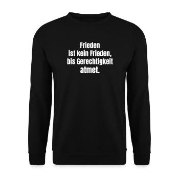 Peace Through Justice Typo Statement - Unisex Sweatshirt - black - Front - Alina (178cm) & Michal (187cm)