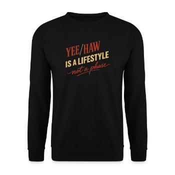 Lustiges Pronomen Yee Haw T-shirt Cowboy Humor - Unisex Pullover - Schwarz - Vorne - Alina (178cm) & Michal (187cm)