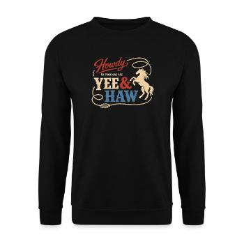 Lustiges Pronomen Yee Haw T-shirt Cowboy Humor - Unisex Pullover - Schwarz - Vorne - Alina (178cm) & Michal (187cm)