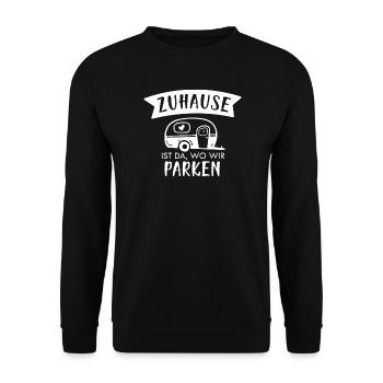 La maison, c’est là où nous nous garons - Sweat-shirt Unisexe - noir - Devant - Alina (178cm) & Michal (187cm)