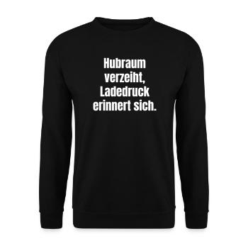 Un déplacement indulgent, rappel de la pression de suralimentation - Sweat-shirt Unisexe - noir - Devant - Alina (178cm) & Michal (187cm)