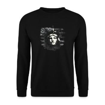 Freiheitsstatue mit US-Flagge - Unisex Pullover - Schwarz - Vorne - Alina (178cm) & Michal (187cm)