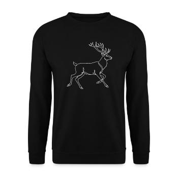 Minimalistische Hirsch Silhouette Geweih Rotwild - Unisex Pullover - Schwarz - Vorne - Alina (178cm) & Michal (187cm)