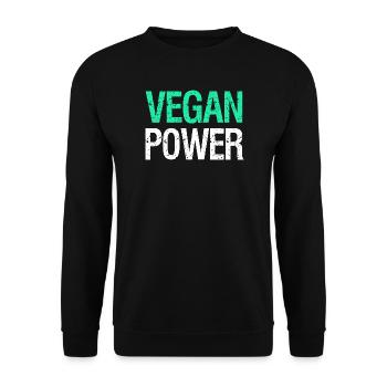 VEGAN POWER – Lustiger Vegan Spruch mit Humor - Unisex Pullover - Schwarz - Vorne - Alina (178cm) & Michal (187cm)