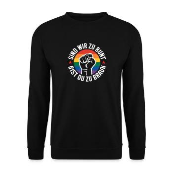 Sind wir zu Bunt - Antifa Pride Tee - Unisex Pullover - Schwarz - Vorne - Alina (178cm) & Michal (187cm)