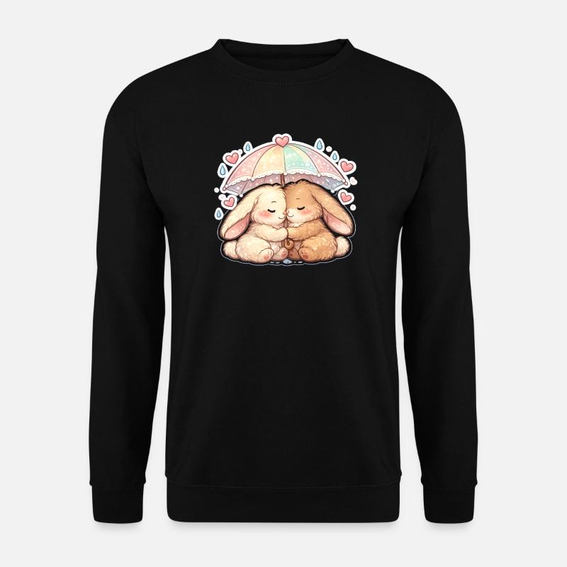 Cuddly rain rabbits under umbrella - Unisex Sweatshirt - black