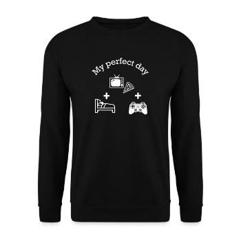 Gaming My Perfect Day - Video Gaming with Friends - Unisex Pullover - Schwarz - Vorne - Alina (178cm) & Michal (187cm)