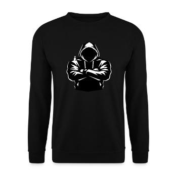 Kapuzenpulli-Figur und Vogel - Unisex Pullover - Schwarz - Vorne - Alina (178cm) & Michal (187cm)