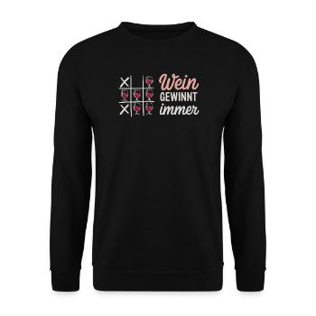  Wein Gewinnt Immer Tic Tac Toe Spruch Für - Unisex Pullover - Schwarz - Vorne - Alina (178cm) & Michal (187cm)