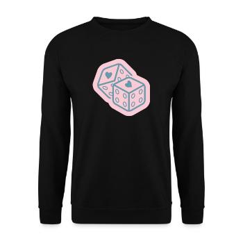 Herzwürfel in Pastellrosa - Unisex Pullover - Schwarz - Vorne - Alina (178cm) & Michal (187cm)