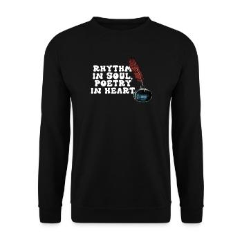 Rhythmus in der Seele, Poesie im Herzen - Unisex Pullover - Schwarz - Vorne - Alina (178cm) & Michal (187cm)