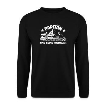 Papitän und seine Follower - Wohnmobil - Stau - Unisex Pullover - Schwarz - Vorne - Alina (178cm) & Michal (187cm)