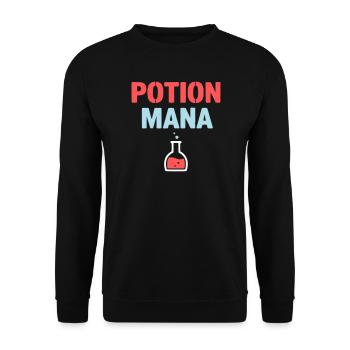Potion Mana Text Gaming - Unisex Pullover - Schwarz - Vorne - Alina (178cm) & Michal (187cm)