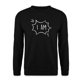 I Am: Powerful Comic Speech Bubble - Unisex Sweatshirt - black - Front - Alina (178cm) & Michal (187cm)