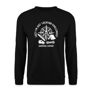 Survival Spruch Kompass Feuer - Unisex Pullover - Schwarz - Vorne - Alina (178cm) & Michal (187cm)