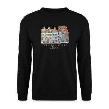 Free Hanseatic City of Bremen - Row of Houses Drawing - Unisex Sweatshirt - black - Front - Alina (178cm) & Michal (187cm)