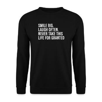 sourire grand rire souvent ne jamais prendre cette vie - Sweat-shirt Unisexe - noir - Devant - Alina (178cm) & Michal (187cm)