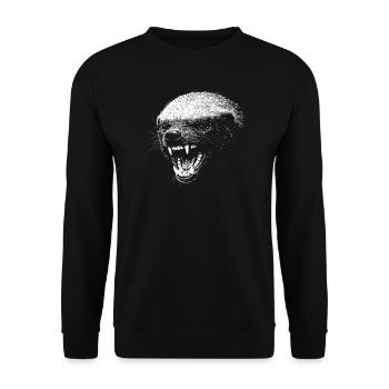 Düsteres Predatorengesicht Honigdachs - Unisex Pullover - Schwarz - Vorne - Alina (178cm) & Michal (187cm)