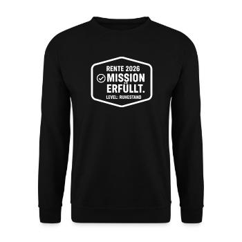 Mission accomplie de la pension 2026 – Insigne de retraite - Sweat-shirt Unisexe - noir - Devant - Alina (178cm) & Michal (187cm)