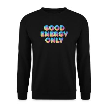 Nur Gute Energie – bunte 3D Typo - Unisex Pullover - Schwarz - Vorne - Alina (178cm) & Michal (187cm)