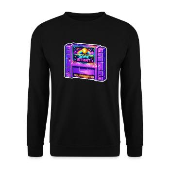Retro Arcade Start Neon - Unisex Pullover - Schwarz - Vorne - Alina (178cm) & Michal (187cm)