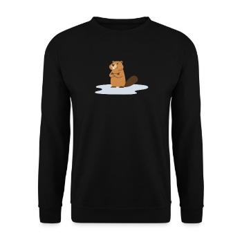 Frecher Biber in Pfütze / Beaver in Puddle - Unisex Sweatshirt - black - Front - Alina (178cm) & Michal (187cm)