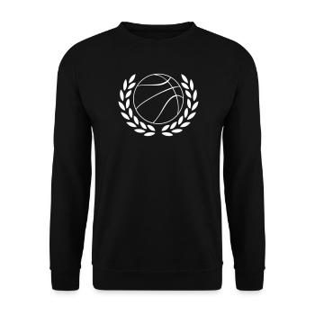 Basketball im Lorbeerkranz Emblem - Unisex Pullover - Schwarz - Vorne - Alina (178cm) & Michal (187cm)
