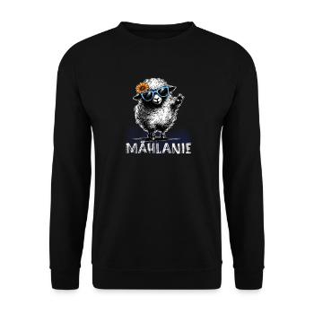 Mählanie – Freches Schaf Wortspiel Peace - Unisex Pullover - Schwarz - Vorne - Alina (178cm) & Michal (187cm)