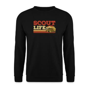 Retro Scout Scouting Leben Zelt Hobby Camp - Unisex Pullover - Schwarz - Vorne - Alina (178cm) & Michal (187cm)