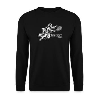 Tennis Jesus - He Is Backhand - Funny Tennis Meme - Unisex Sweatshirt - black - Front - Alina (178cm) & Michal (187cm)