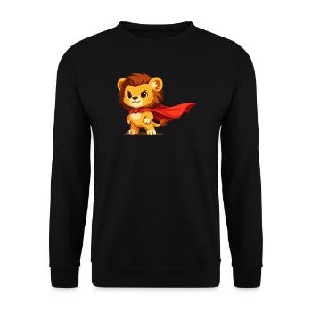 Miniheld Löwe – Kleiner Superlöwe - Unisex Pullover - Schwarz - Vorne - Alina (178cm) & Michal (187cm)