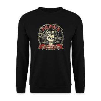 Papa's Service - Nicht verzagen, Papa fragen! - Unisex Pullover - Schwarz - Vorne - Alina (178cm) & Michal (187cm)