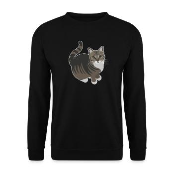 getigerte Katze mit weißen Pfoten - Unisex Pullover - Schwarz - Vorne - Alina (178cm) & Michal (187cm)