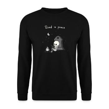 Lire en paix – Squelette près du feu - Sweat-shirt Unisexe - noir - Devant - Alina (178cm) & Michal (187cm)