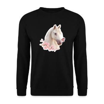 Cheval avec papillon - Sweat-shirt Unisexe - noir - Devant - Alina (178cm) & Michal (187cm)