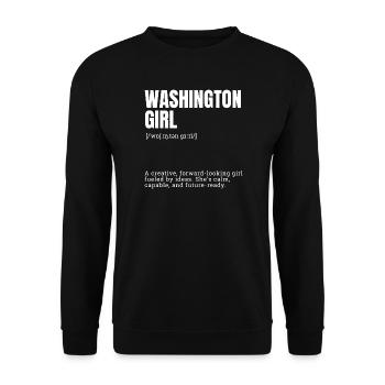 Washington Girl Typo Portrait - Unisex Pullover - Schwarz - Vorne - Alina (178cm) & Michal (187cm)