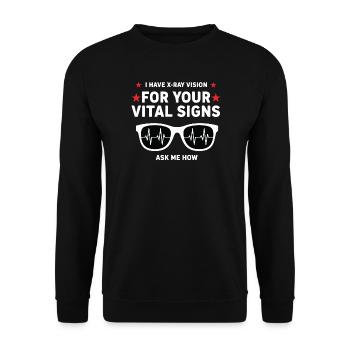 Humor Radiologist Vision X-Ray Vital Signs - Unisex Sweatshirt - black - Front - Alina (178cm) & Michal (187cm)