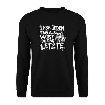 Vivre chaque jour, proverbe tordu et drôle - Sweat-shirt Unisexe - noir - Devant - Alina (178cm) & Michal (187cm)