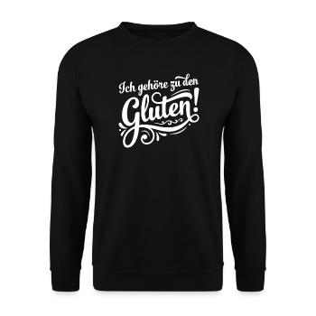 Ich gehöre zu den Gluten – Lustiges Wortspiel - Unisex Pullover - Schwarz - Vorne - Alina (178cm) & Michal (187cm)