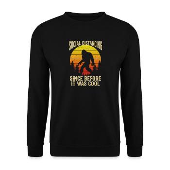 Social Distancing Bigfoot Retro Sasquatch Funny - Unisex Sweatshirt - black - Front - Alina (178cm) & Michal (187cm)