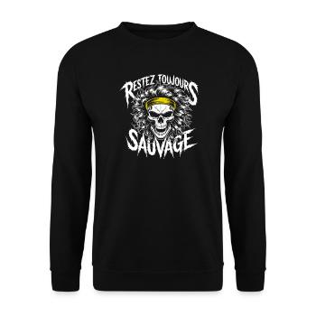 Restez Sauvage Toujours Skull - Unisex Pullover - Schwarz - Vorne - Alina (178cm) & Michal (187cm)