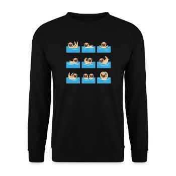 Schwimmender Mops Cartoon Für Hundefans - Unisex Pullover - Schwarz - Vorne - Alina (178cm) & Michal (187cm)