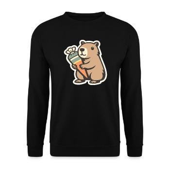 Capybara Schulkind – 1. Klasse - Unisex Pullover - Schwarz - Vorne - Alina (178cm) & Michal (187cm)
