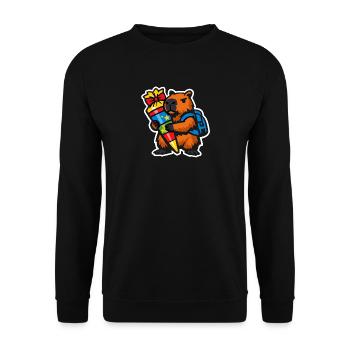 Capybara 1. Schultag | Einschulung Kinder - Unisex Pullover - Schwarz - Vorne - Alina (178cm) & Michal (187cm)