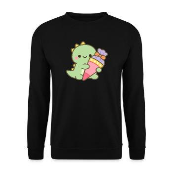 Schulkind Dino Einschulung Geschenk - Unisex Pullover - Schwarz - Vorne - Alina (178cm) & Michal (187cm)